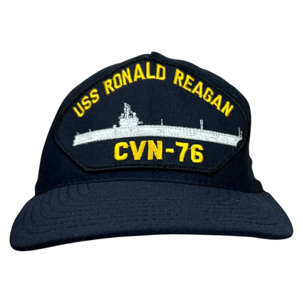VTG USS Ronald Reagan CVN-76 Navy Blue Snapback Hat Aircraft‎ Carrier USA Made